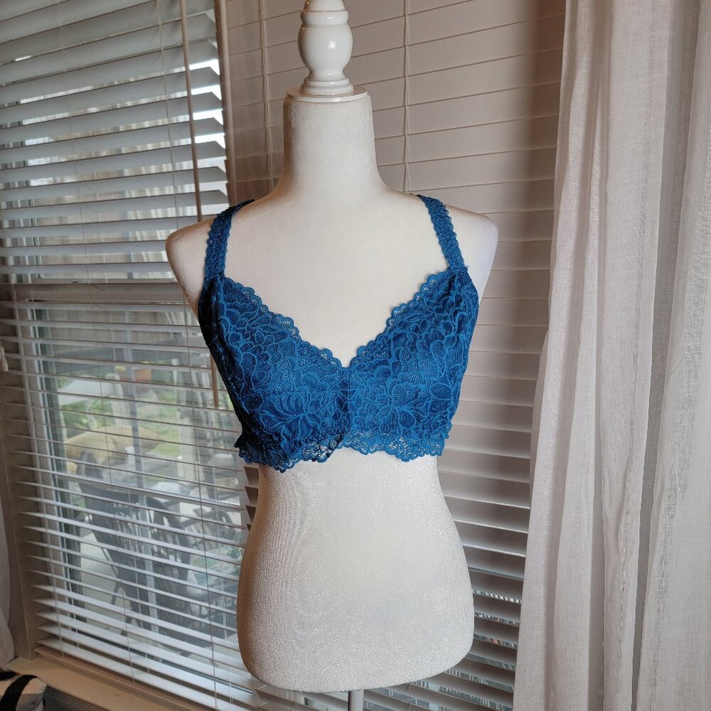 NWOT XHILARATION Blue Lacy Detail Bralette Size XL Woman